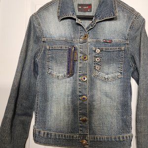 Rexton Women`s Stretch Bead Embellished Jean Vintage Jacket Blue (M)